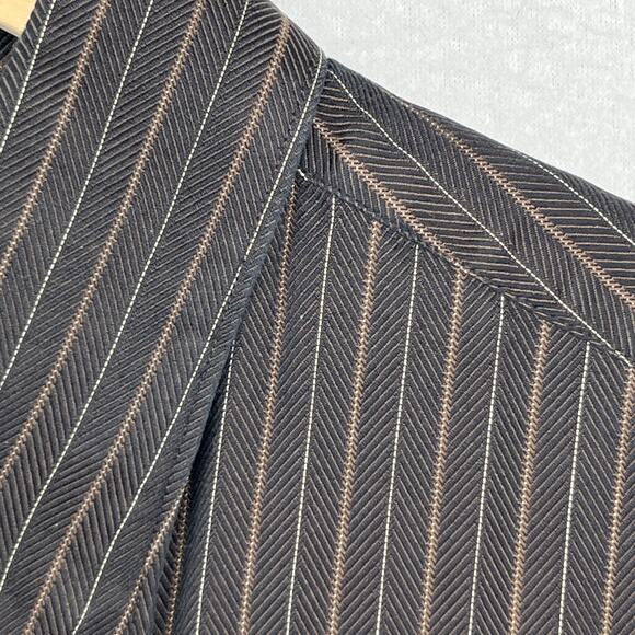 ERMENEGILDO ZEGNA Shirt Mens XL Striped Herringbone Twill Button Up Cotton Brown - Picture 10 of 15